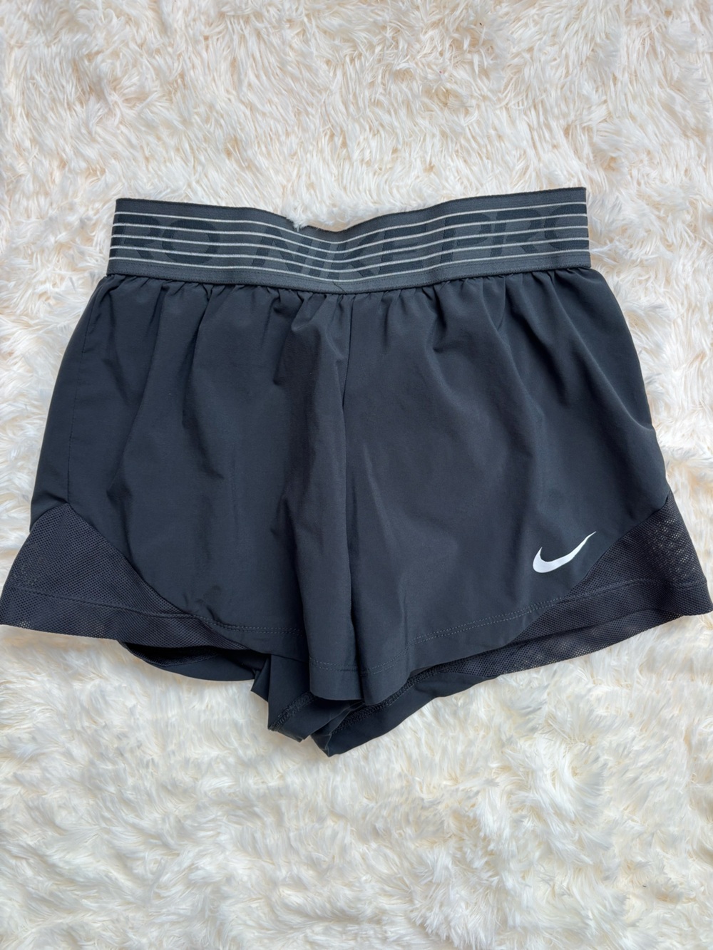 Nike Dri-Fit Running Shorts Black Striped Waistband Mesh Panels Size S